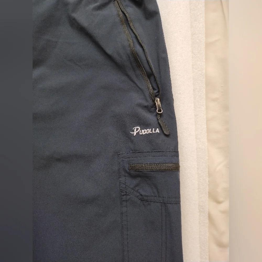 Pudolla Men's Elastic Waistband Comfort Hiking Outdoor Cargo Pants XL Navy Blue